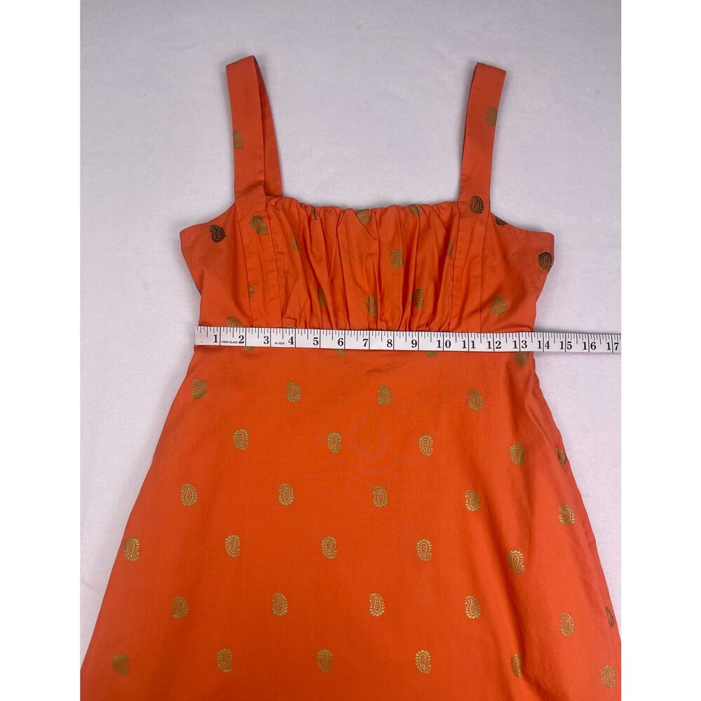 Maeve Anthropologie Orange Gold Indian Paisley 100% Cotton Mini Dress Size 0 - Picture 11 of 12
